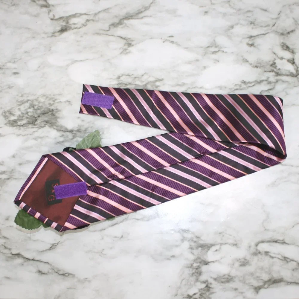 HAND CRAFTED Wrap Headband Silk Stripes Wide Upcycled Necktie Retro Plum Purple